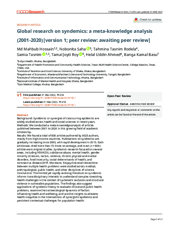 (PDF) Global research on syndemics: a meta-knowledge analysis (2001-2020)