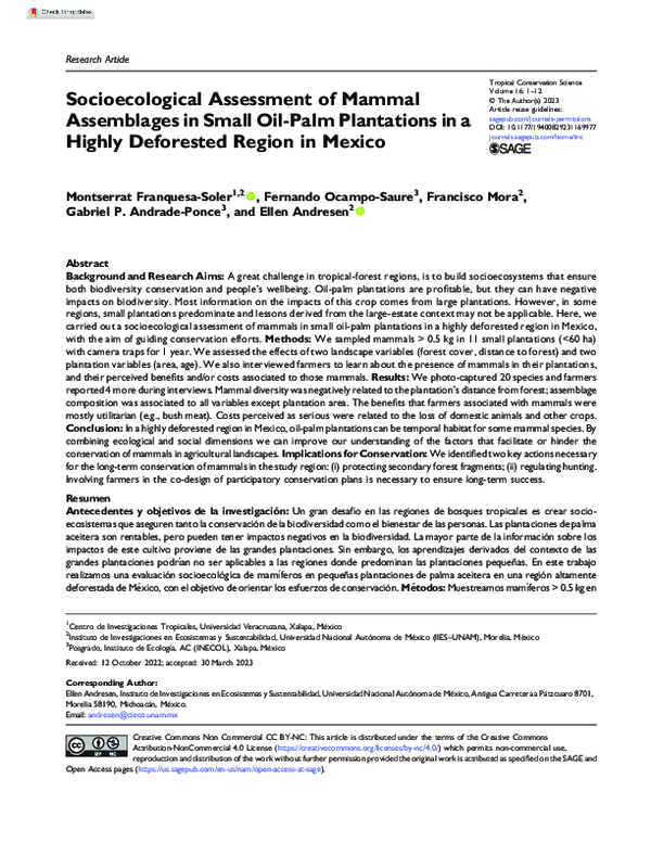 (PDF) Socioecological assessment of mammal assemblages in small oil ...