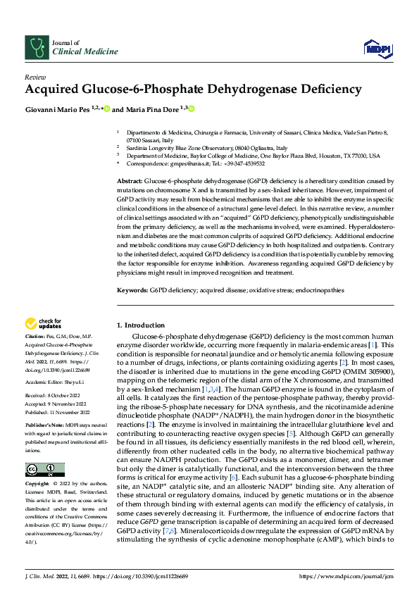(PDF) Acquired Glucose-6-Phosphate Dehydrogenase Deficiency