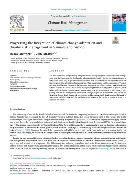(PDF) Progressing the integration of climate change adaptation and ...