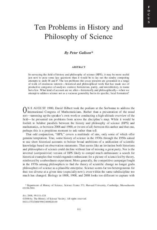 (PDF) Ten Problems in History and Philosophy of Science