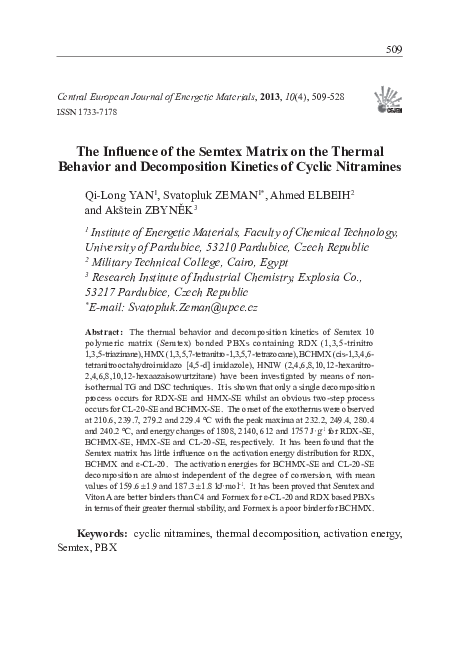 (PDF) The influence of the Semtex matrix on the thermal behavior and ...