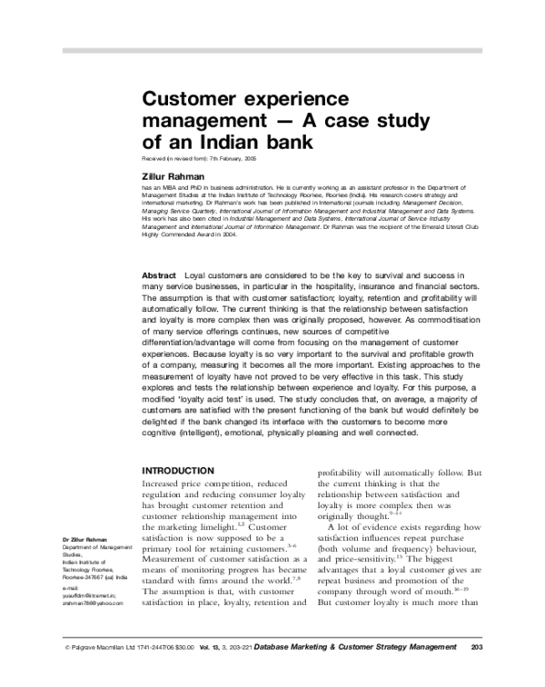 (PDF) Customer experience management — A case study of an Indian bank