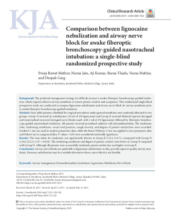 (PDF) Comparison between lignocaine nebulization and airway nerve block ...