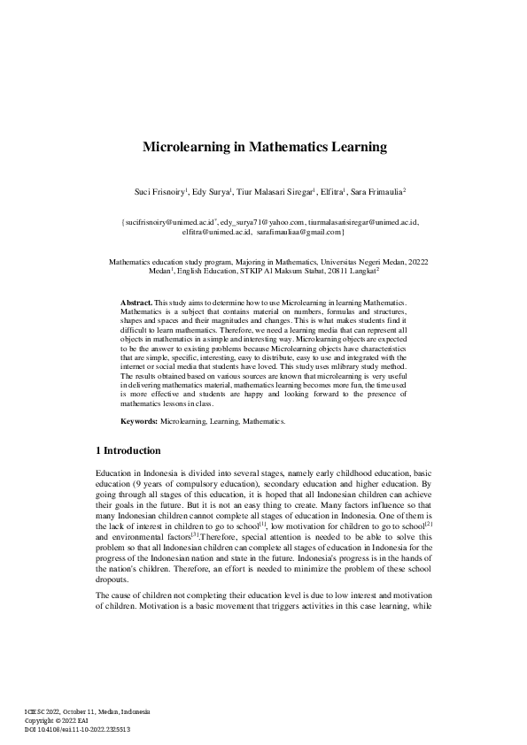 (PDF) Microlearning in Mathematics Learning