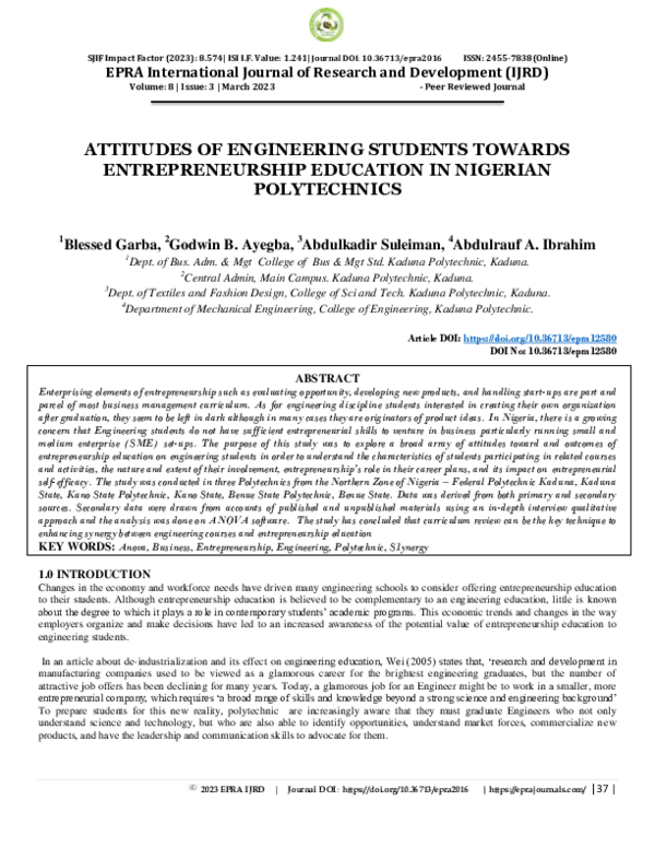 (PDF) Attitudes of Engineering Students Towards Entrepreneurship ...