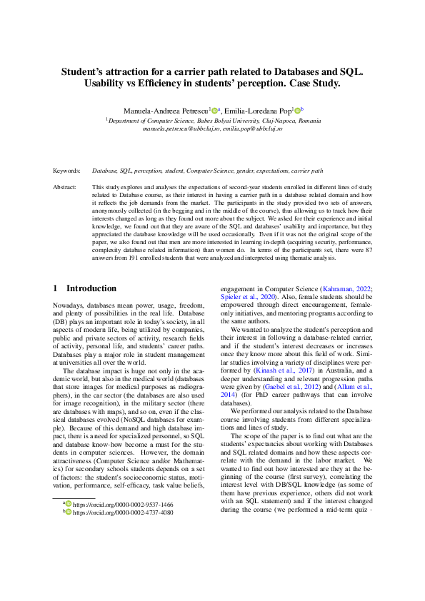(PDF) Student's attraction for a carrier path related to Databases and ...
