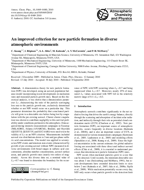 (PDF) An improved criterion for new particle formation in diverse ...
