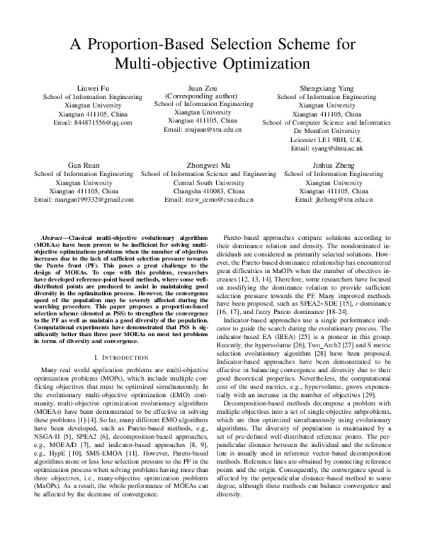 (PDF) A proportion-based selection scheme for multi-objective optimization