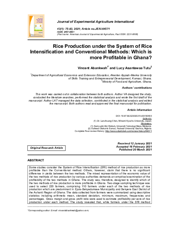 (PDF) Rice Production under the System of Rice Intensification and ...