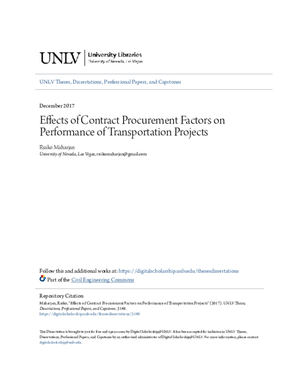 (PDF) Effects of Contract Procurement Factors on Performance of ...