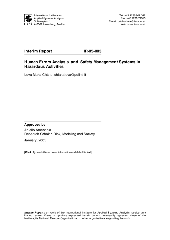 (PDF) Human Errors Analysis and Safety Management Systems in Hazardous ...