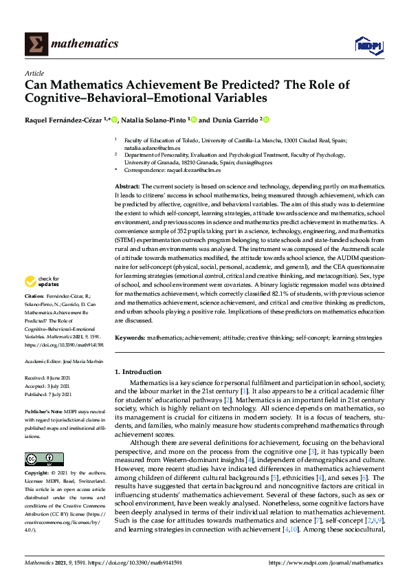 (PDF) Can Mathematics Achievement Be Predicted? The Role of Cognitive ...