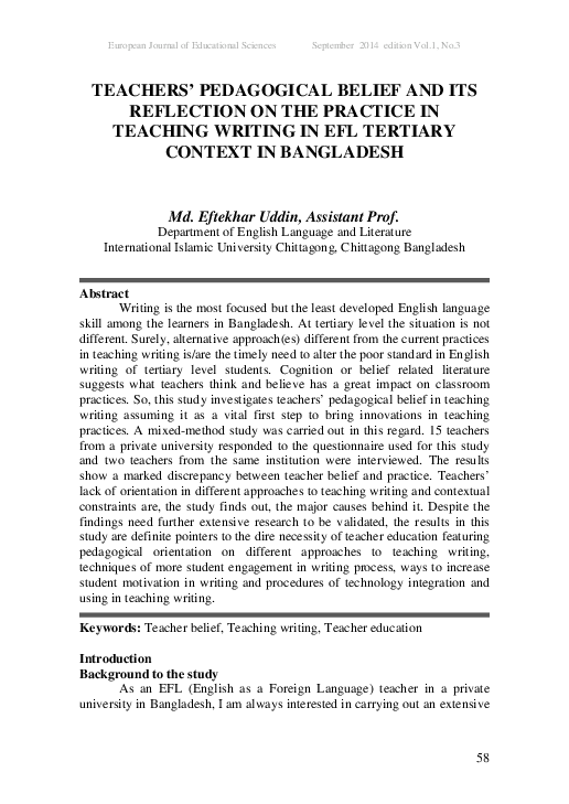 (PDF) Teachers’ Pedagogical Belief and Its Reflection on the Practice ...