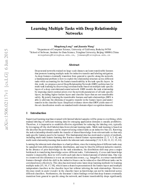 (PDF) Learning Multiple Tasks with Deep Relationship Networks
