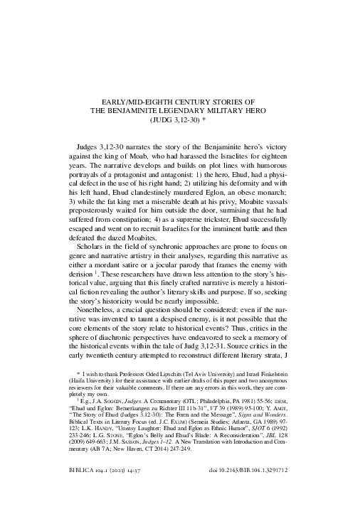 (PDF) Early/Mid-Eighth Century Stories of the Benjaminite Legendary ...