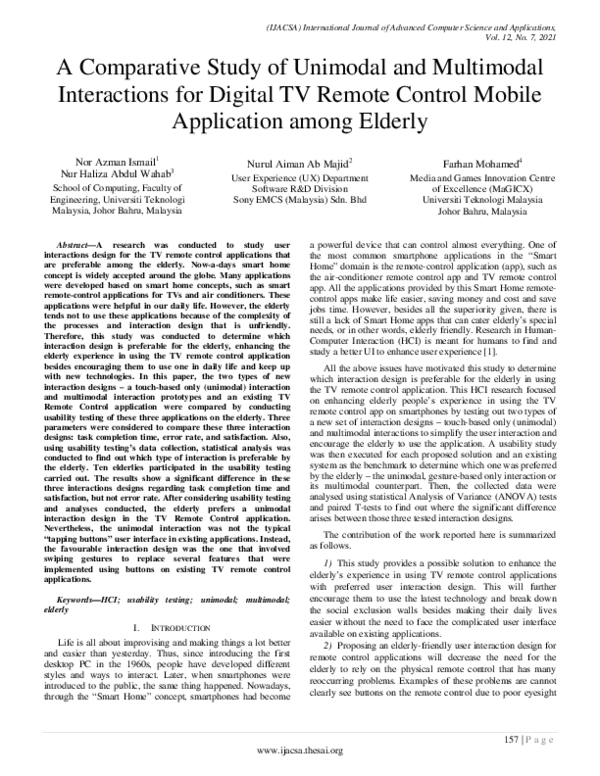 (PDF) A Comparative Study of Unimodal and Multimodal Interactions for ...