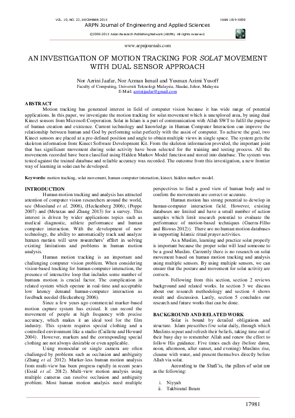 (PDF) An investigation of motion tracking for solat movement with dual ...