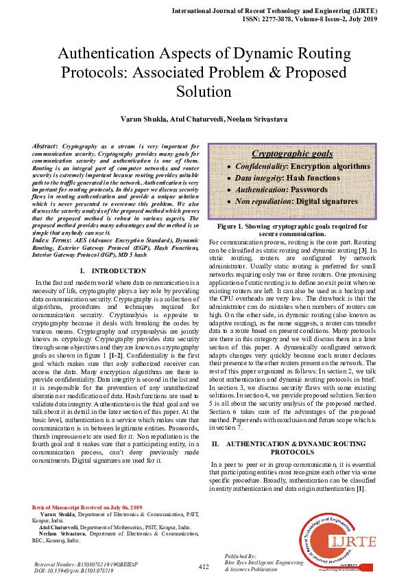 (PDF) Authentication Aspects of Dynamic Routing Protocols: Associated ...