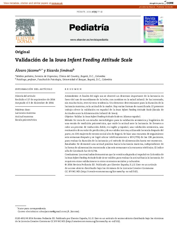 (PDF) Validación de la Iowa Infant Feeding Attitude Scale