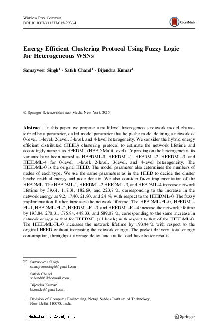 (PDF) Energy Efficient Clustering Protocol Using Fuzzy Logic for ...