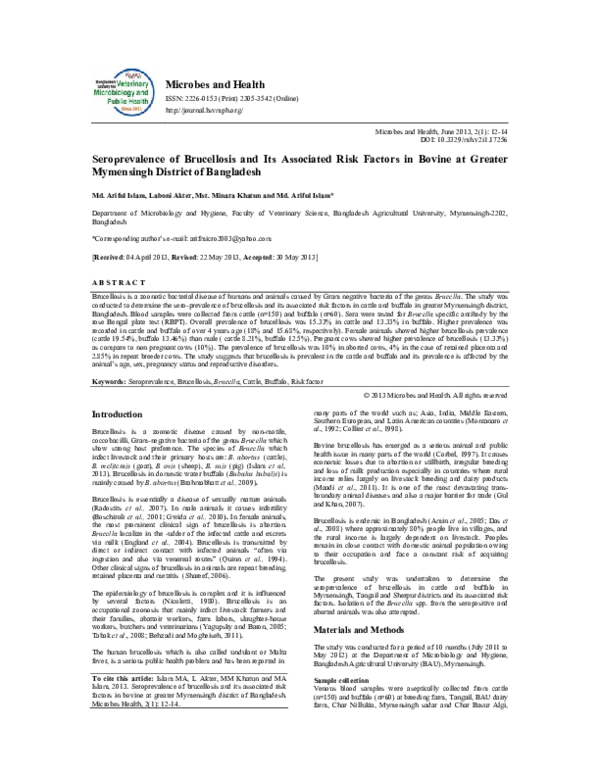 (PDF) Seroprevalence of Brucellosis and Its Associated Risk Factors in ...