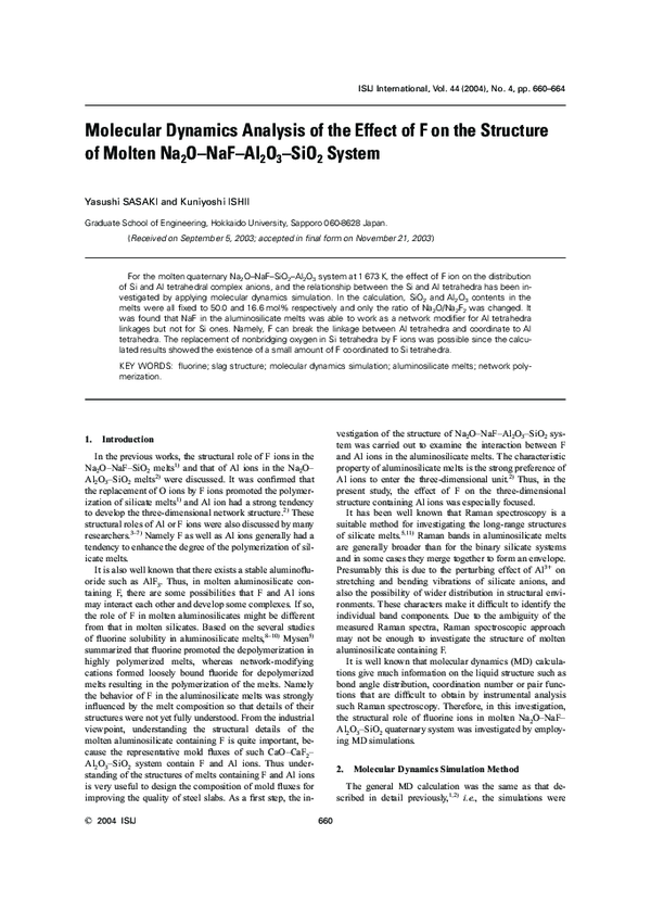 (PDF) Molecular Dynamics Analysis of the Effect of F on the Structure ...