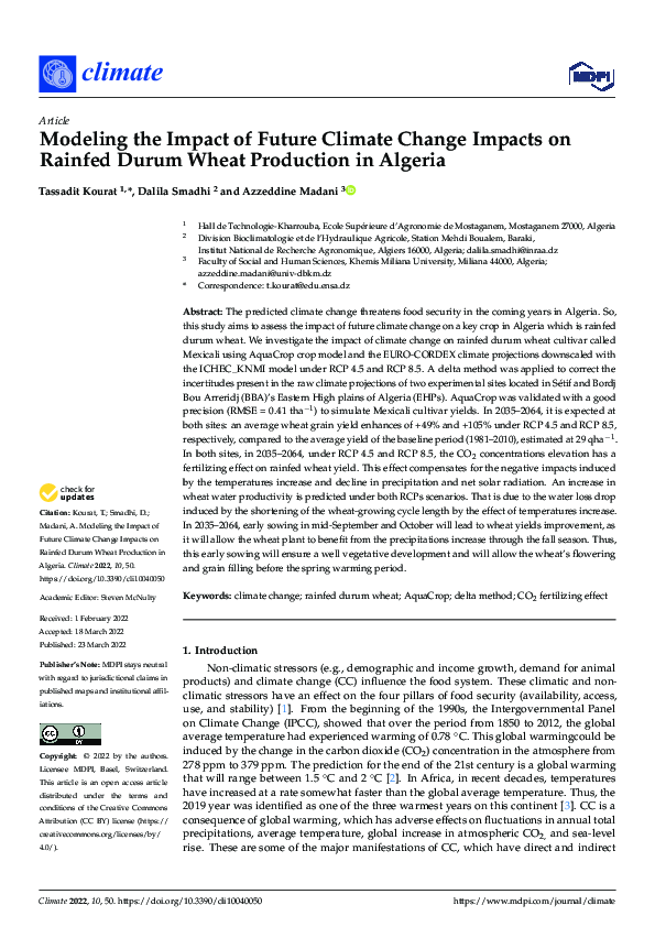 (PDF) Modeling the Impact of Future Climate Change Impacts on Rainfed ...