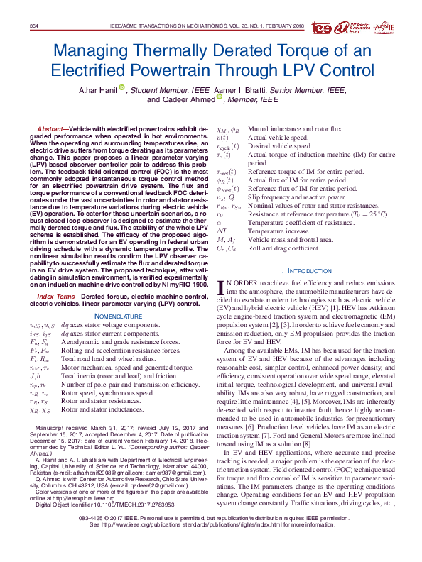 (PDF) Managing Thermally Derated Torque of an Electrified Powertrain ...