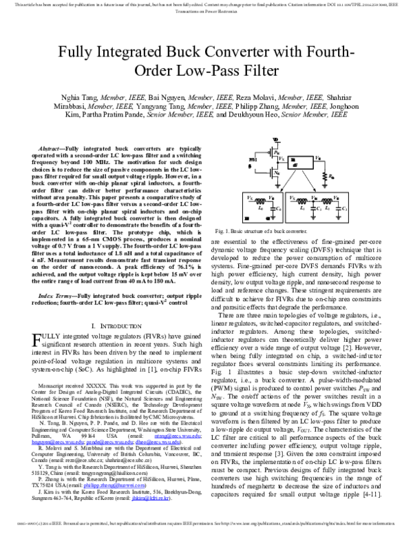 (PDF) Fully Integrated Buck Converter With Fourth-Order Low-Pass Filter