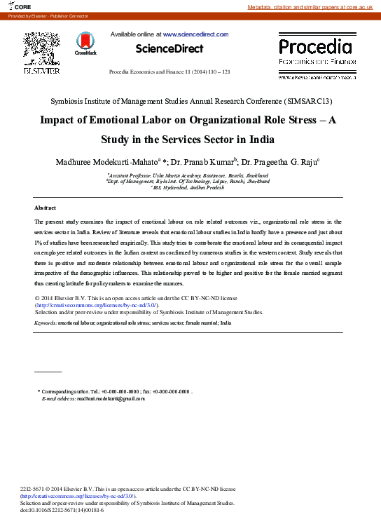 (PDF) Impact of Emotional Labor on Organizational Role Stress – A Study ...