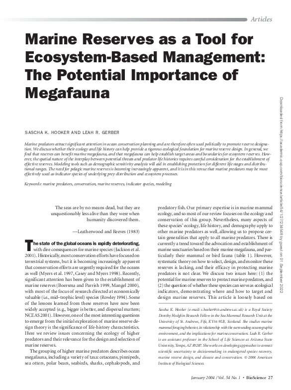 (PDF) Marine Reserves as a Tool for Ecosystem-Based Management: The ...