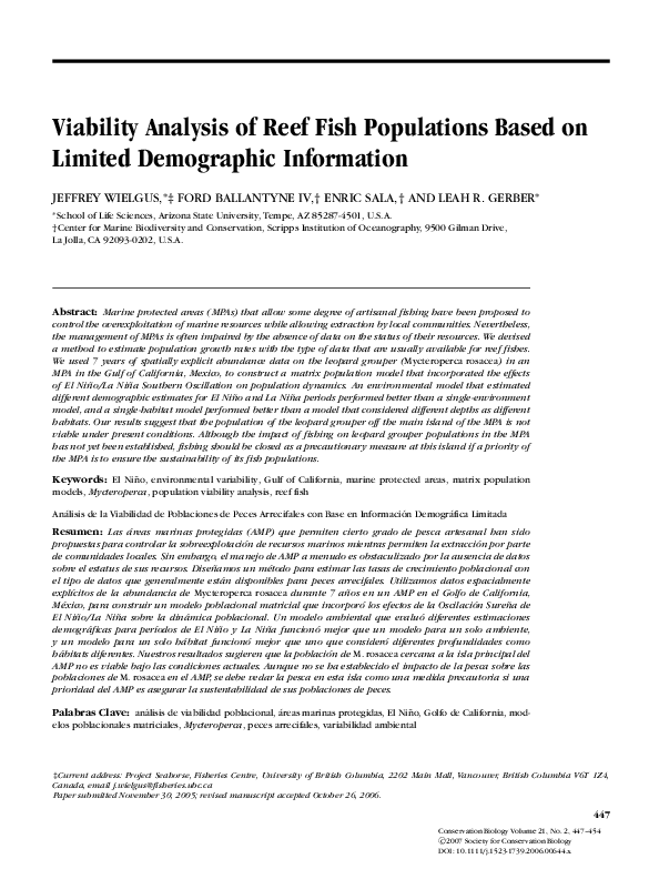 (PDF) Viability Analysis of Reef Fish Populations Based on Limited ...