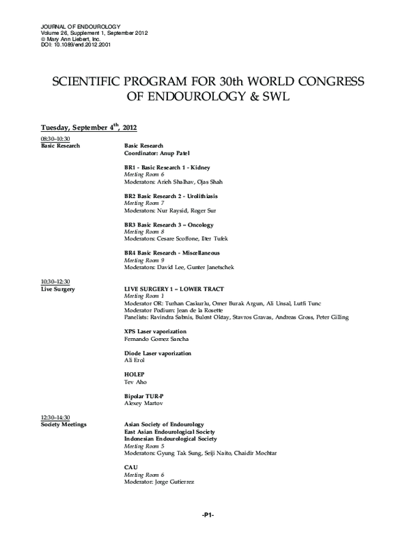 PDF Scientific Program for 30th World Congress of Endourology SWL 