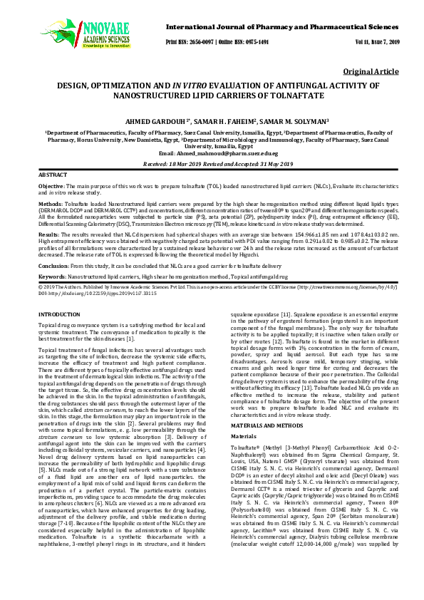 (PDF) DESIGN, OPTIMIZATION AND IN VITRO EVALUATION OF ANTIFUNGAL ...