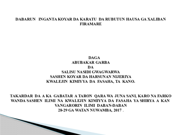 (PPT) DABARUN INGANTA KOYAR DA KARATU DA RUBUT 2