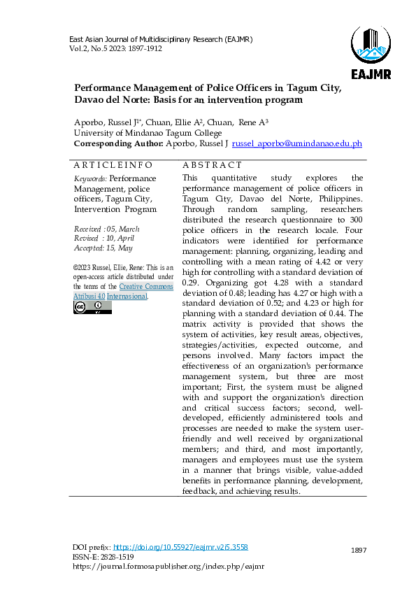 (PDF) Performance Management of Police Officers in Tagum City, Davao ...