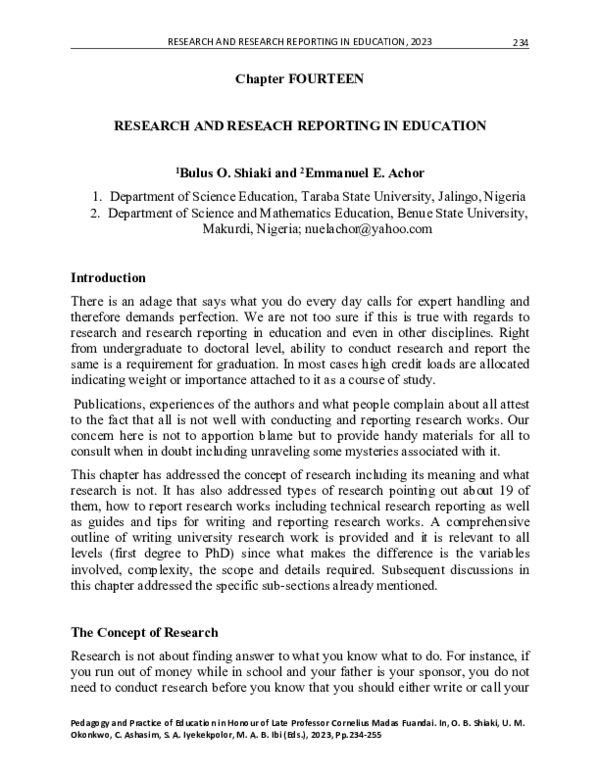 (PDF) RESEARCH AND RESEARCH REPORTING IN EDUCATION