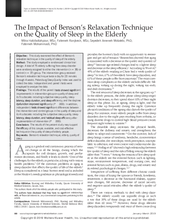 (PDF) The Impact of Benson's Relaxation Technique on the Quality of ...