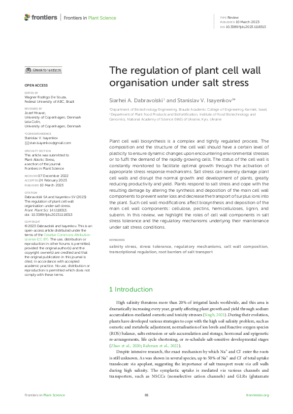(PDF) The regulation of plant cell wall organisation under salt stress