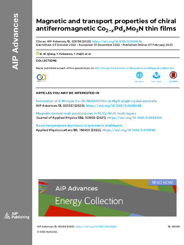 (PDF) Magnetic and transport properties of chiral antiferromagnetic Co2 ...