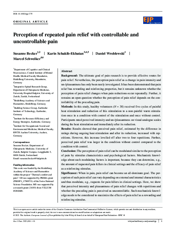 (PDF) Perception of repeated pain relief with controllable and ...