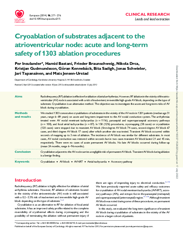 (PDF) Cryoablation of substrates adjacent to the atrioventricular node ...