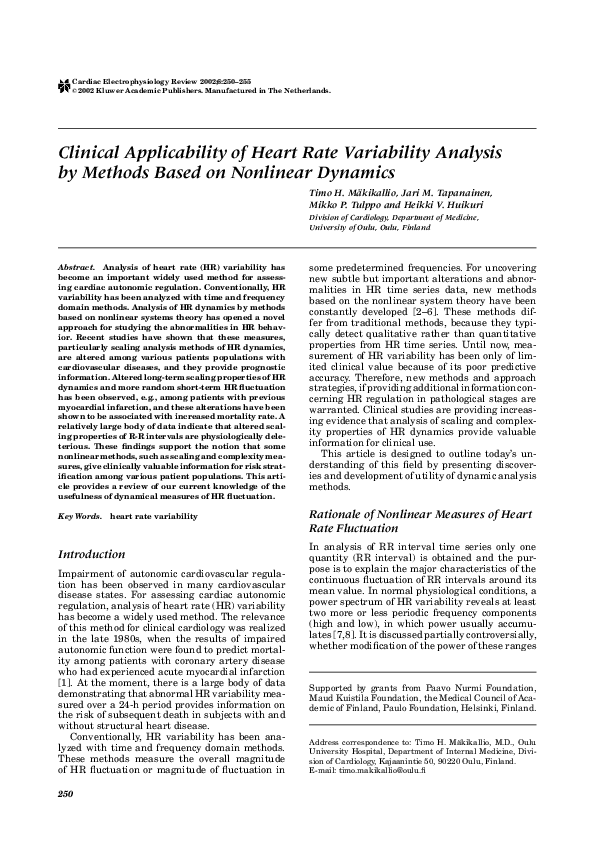 (PDF) Clinical Applicability of Heart Rate Variability Analysis by ...