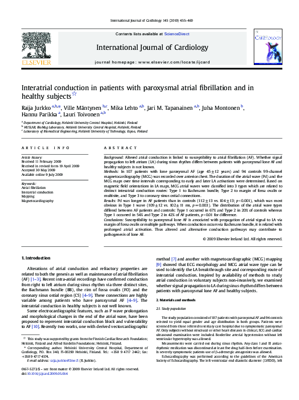 (PDF) Interatrial Conduction in Patients with Paroxysmal Atrial ...