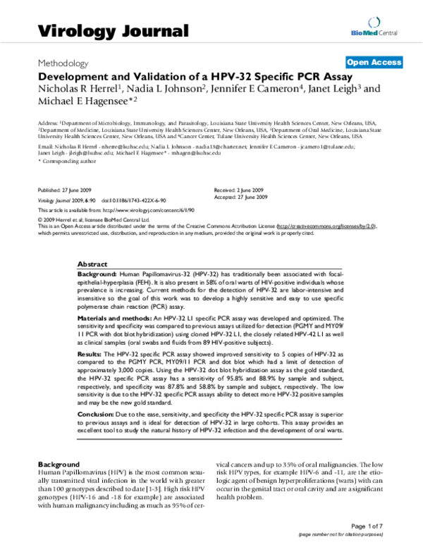 (PDF) Development and Validation of a HPV-32 Specific PCR Assay ...
