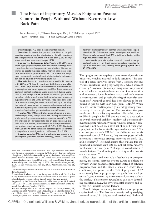 (PDF) The Effect of Inspiratory Muscles Fatigue on Postural Control in ...