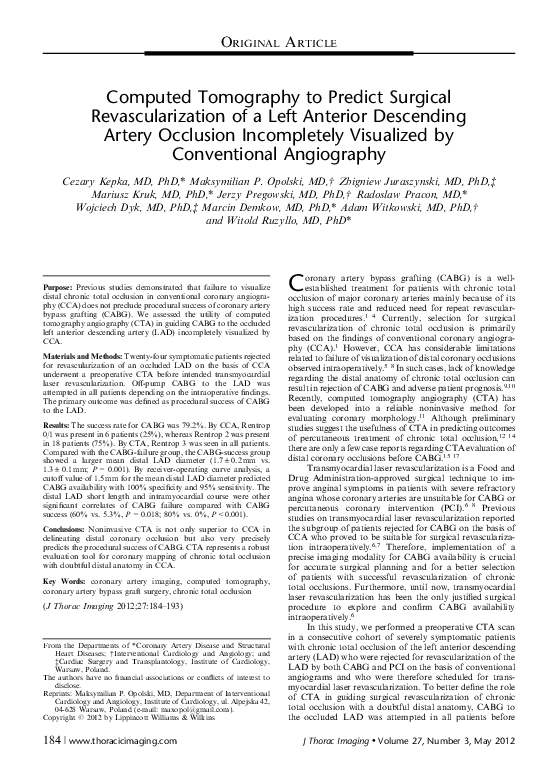 (PDF) Computed Tomography to Predict Surgical Revascularization of a ...