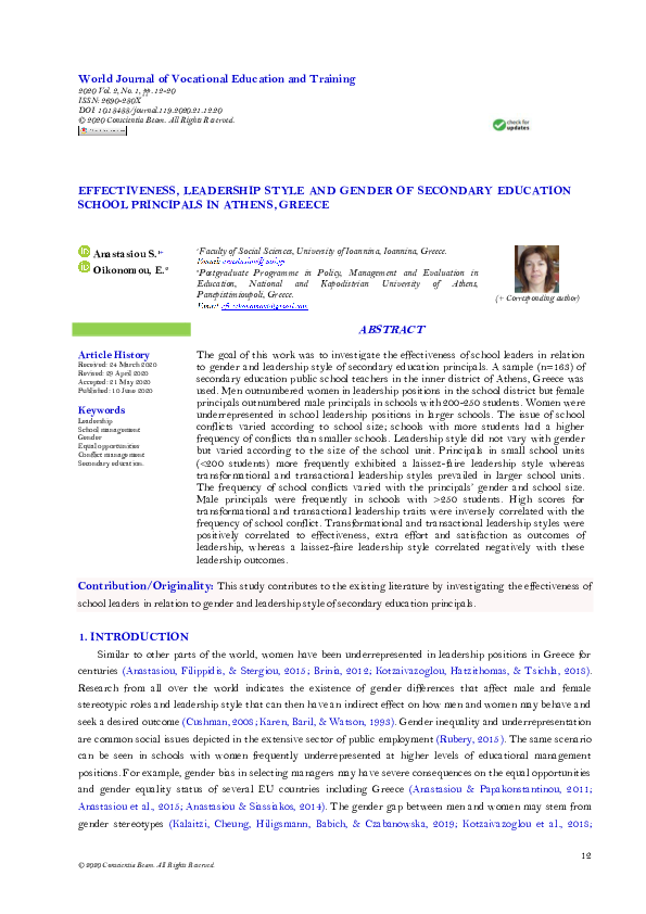 (PDF) Effectiveness, Leadership Style and Gender of Secondary Education ...