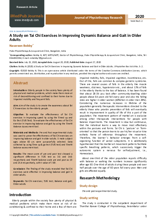 (PDF) A Study on Tai Chi Exercises in Improving Dynamic Balance and ...